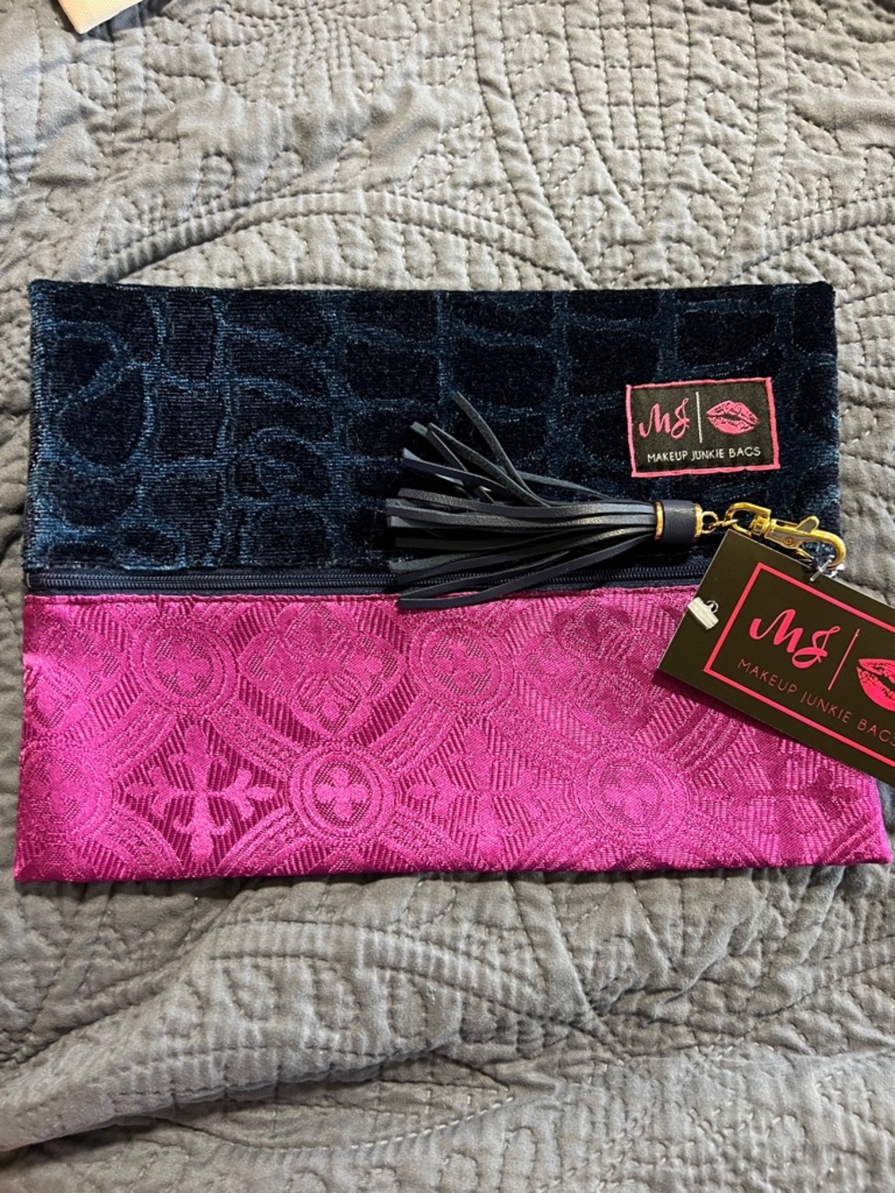 Makeup Junkie Two-Tone Pink and Navy Bag